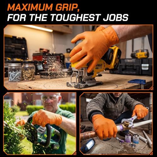 Heavy DUTY 10mm 니트릴 장갑 오렌지 일회용 고무 장갑 산업용 다이아몬드 질감, 라텍스 프리 1000개 — 사진 5