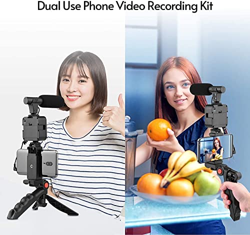 Image of Vlogging Kit 6 in 1 for iPhone, Android (with Tripod), Mini LED + Cardioid Microphone + Phone Clip + Tripod for Live Broadcasting, Video Calling, Vlogging, YouTube, Instagram (T-6.1)