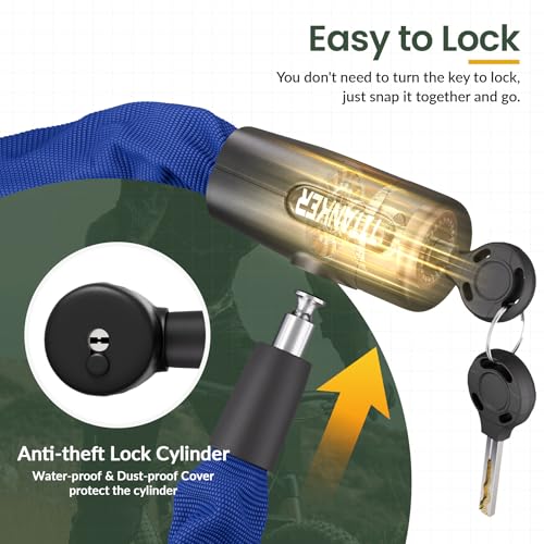 Image of Titanker Bike Chain Lock with Keys, 3.3 Feet Security Heavy Duty Anti-Theft Bicycle Chain Locks for Bike, Motorcycle, Bicycle, Door, Gate, Fence, Grill (6mm, 8mm, 10mm Thick Chain)