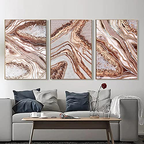 Poster abstrait scandinave salon triptyque mural rose bleu doré 70x100cm