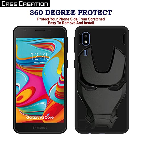 Image of COVERLY Official 3D Touch Feel Trending Real Hero Avenger Logo Mask Soft Rugged Grip Iron Man Super Power Cartoon Movie Silicone Matte Strong Back Cover for Samsung Galaxy A2 Core 2019 -Black