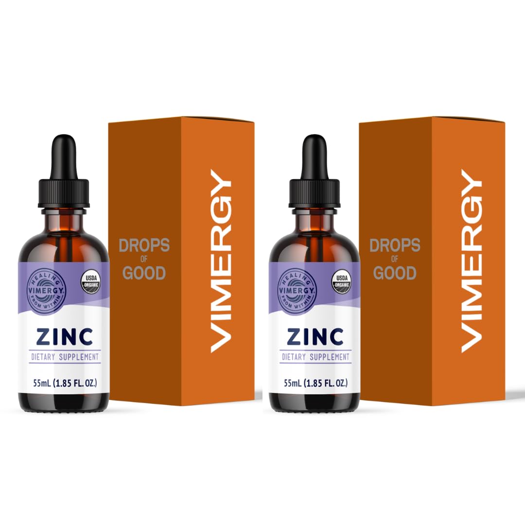 VIMERGY USDA Organic Zinc Supplements for Women & Men (7.5mg Liquid Zinc Per Serving) Fast-Absorbing Immune Support, Promotes Healthy Bones & Skin, Vegan (Pack of 2) 1.85 Fl Oz (Pack of 2)