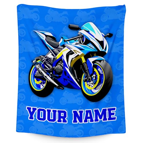 Kids Blanket for Boys, Personalized Cozy Soft Motorcycle Blanket Gifts for Kids, Cute Flannel Throw for Couch Sofa, 40x50 Inches