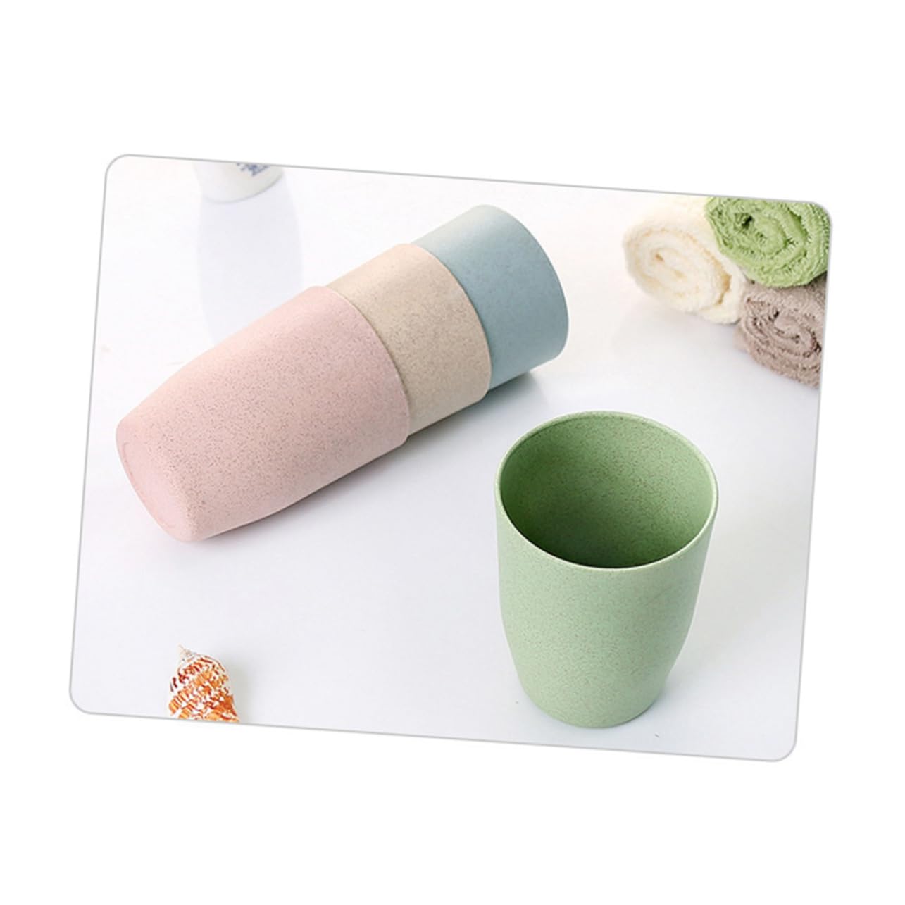 HOOTNEE Bathroom Tooth Cup Wheat Stem Rinsing Mug for Boys and Girls Adults Northern Europe Green Lightweight Easy to Clean Versatile Use for Gargling and Water