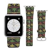 Compatible with Apple Watch Wristband 42mm 44mm, (Pixel Art Old School Sweater Rasta Weed Leaf) PU...