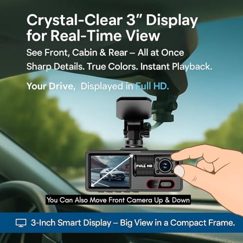 Image of Maizic Smarthome Navic ProView 3 WiFi 3-Channel Dash Cam 1080Px3 | 3 inch Display | 170 Wide Angle | Night Vision | Motion Detection | Loop Recording | Parking Mode | G-Sensor | App & SD Card Support