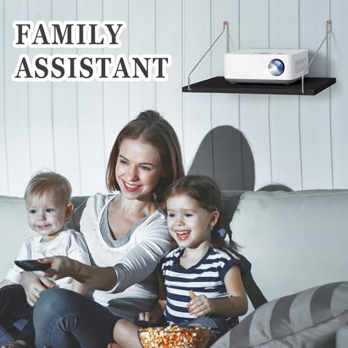 CroBlissful 1 Pcs Projector Shelf for Wall 16 x 8 Inch Modem Router Shelf with Seamless Nail Router Wall Mount Modem Cable Box Under TV Floating Holder Stand Accessories, Black