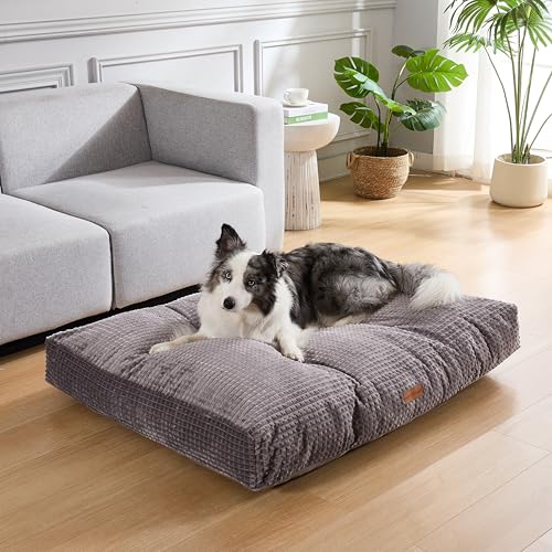 Image of Modern Threads Ultra Plush Orthopedic Memory Foam Pillow Bed for Large Dogs with Supportive Filling and Stylish Textured Design, Charcoal, (42 inch L x 30 inch W x 5 inch Th)