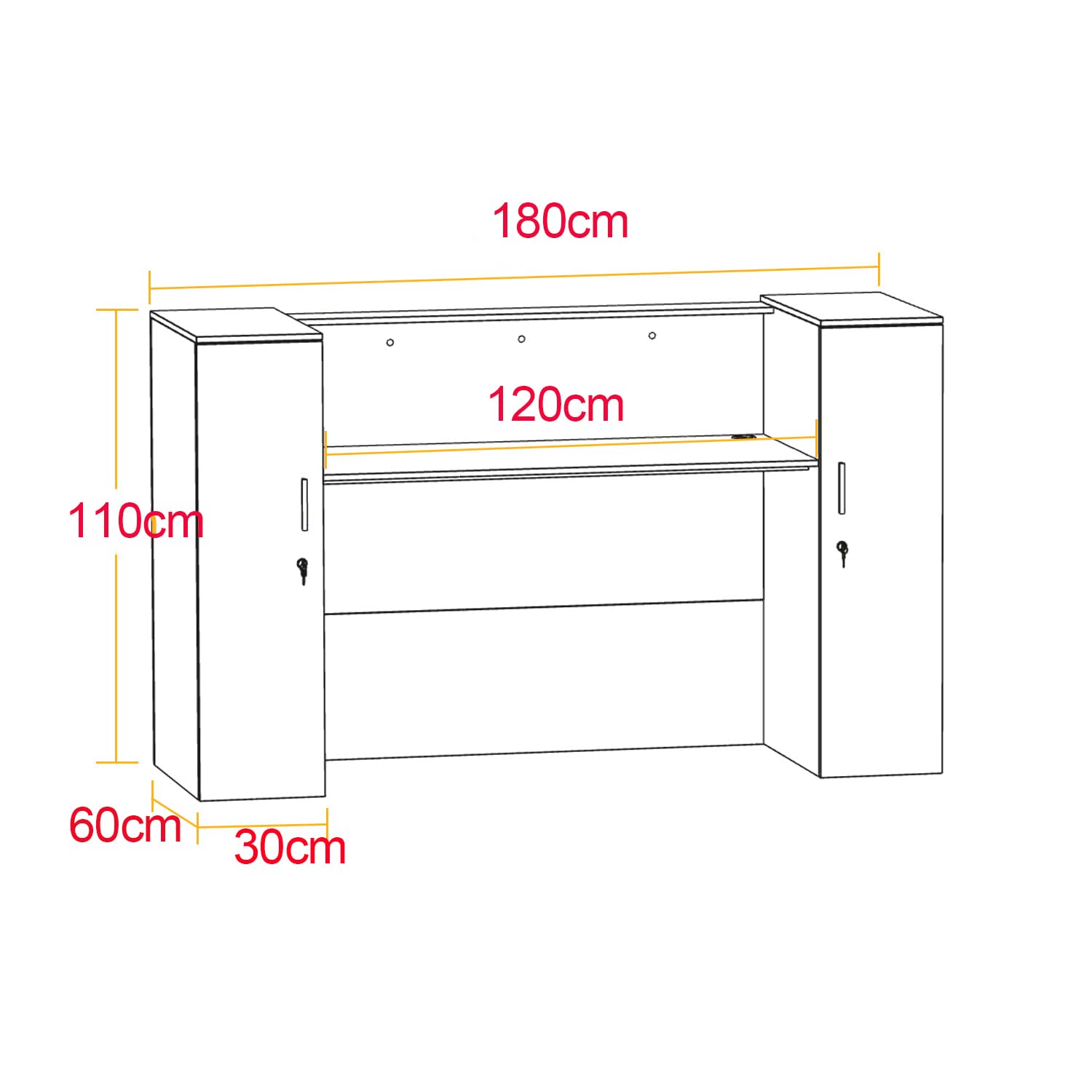 Banco di reception, grandi banchi con ripiani regolabili, bancone della reception, mobili da ufficio, colore legno e bianco, 180 x 60 x 110 cm, MDF, moderno ed elegante