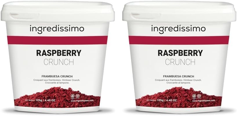 INGREDISSIMO Frambuesa Liofilizada Crunch 125g - Fruta Seca Crujiente 2-10mm, Vegana, Sin Gluten - Ideal para Decoración, Snack Saludable y Recetas (Paquete de 2)
