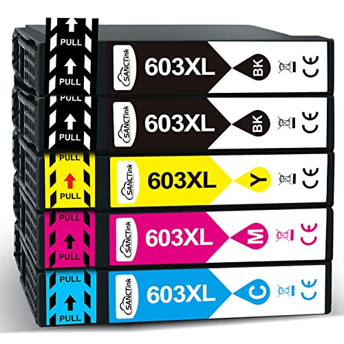 SANCTink 603XL 603 XL Druckerpatronen für Epson XP-2105-3100 603XL Druckerpatronen Multipack Patronen für Epson XP-3105 XP-2105 XP-4100 WF-2830 WF-2810DWF,5pack