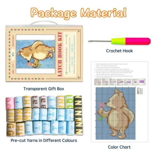 Image of GLAECYY Hook Rug Kits,Bear Rug Making Kits and Adults Beginners Needlework Embroidery DIY Craft Rug Hook Rugs Kits for Home Decoration 20 inch X 15 inch