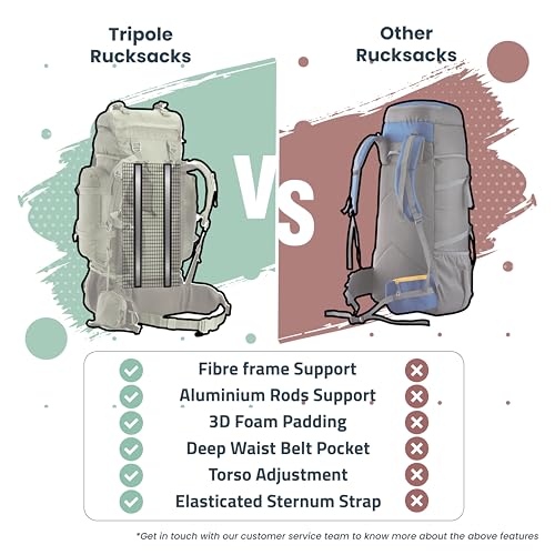 Tripole Colonel Metal Frame Rucksack with Detachable Bag & Rain Cover for Trekking & Travelling | Men & Women | 3 Year Warranty 4 519+WwOtCZL
