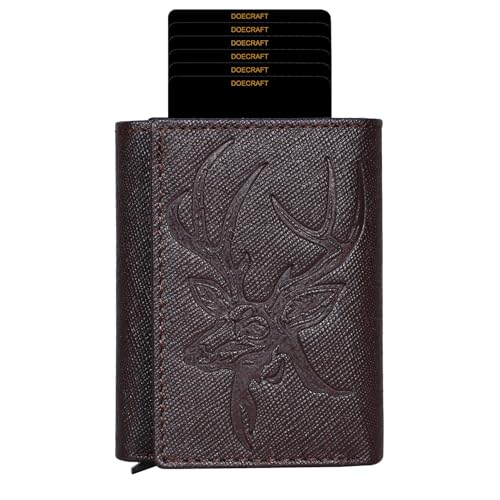 Image of Men's Genuine Leather RFID Wallet | Premium Slim Red Wallet for Men with Deer 3D Print | 8 Card Slots Secure and Durable Design | Casual Stylish | Formal Gifting, Black (Safiano /Brown)