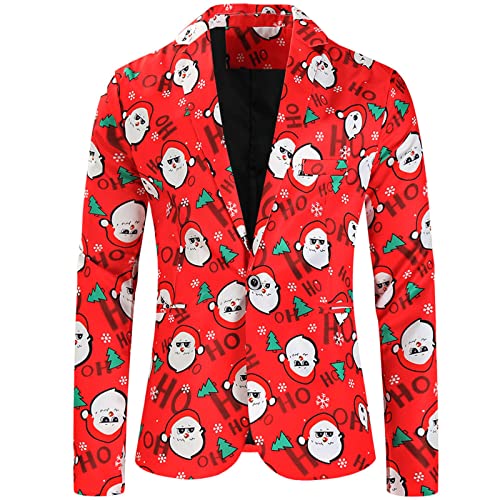 YHEGHT Terno masculino moda casual estampado jaqueta de Natal calças colete conjunto de três conjunt
