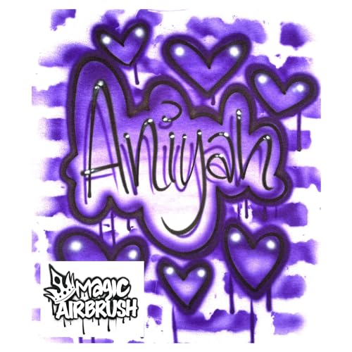 Airbrush Hip Hop Graffiti 80's 90's T shirt, Purple Brick Wall and Hearts