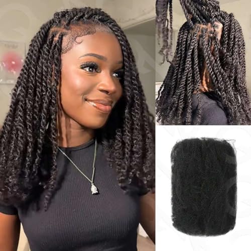 QVR Afro Kinkys Bulk Human Hair for Dreadlock Extensions Repair Locs 45 cm Natural Black Color, Twist Braiding Afro Kinky Human Hair for Locs 1 Pack 50 Gram