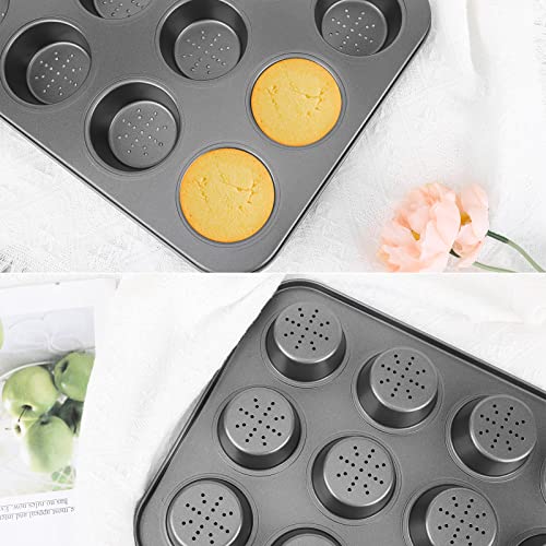 Beasea Muffin Pan With Hole, 1 Pack Black 12 Mini Cup Non Stick Muffin Carbon Steel Baking Pan Bakeware Set Individual Cupcake Baking Pan For Oven Baking #TOP5