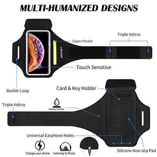 Running Armband with Airpods Bag Cell Phone Armband for iPhone 11/11 Pro/XR/XS/8/7, Water Resistant Sports Phone Holder Case with Touchscreen