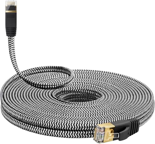Cat 7 Ethernet Cable 30 ft, MORELECS Nylon Braided Cat 7 Internet Cable 30 ft Ethernet Cable RJ45 Network Cable Cat7 LAN Cable for PC Mac Router Laptop