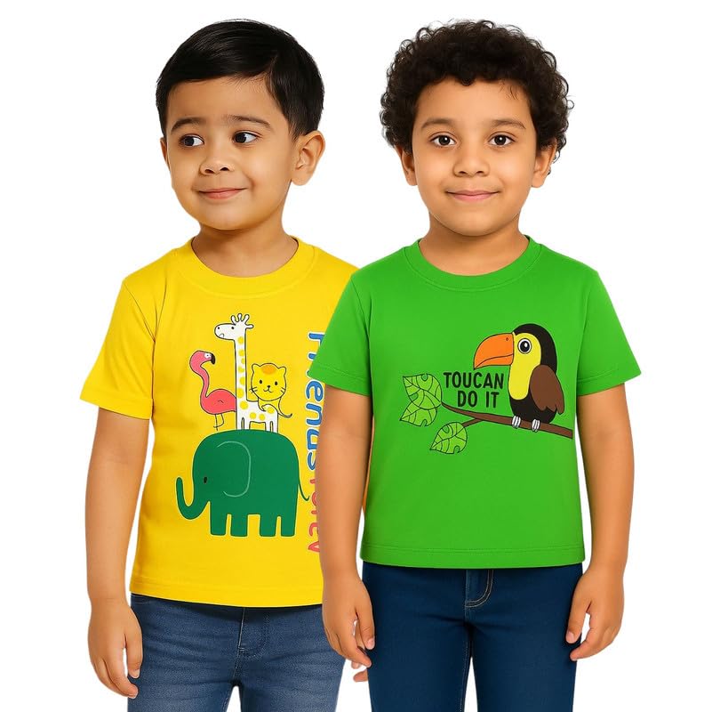 Image of Trendy Printed Cotton Blend Half Sleeve T-Shirt for Boys - Pack of 2