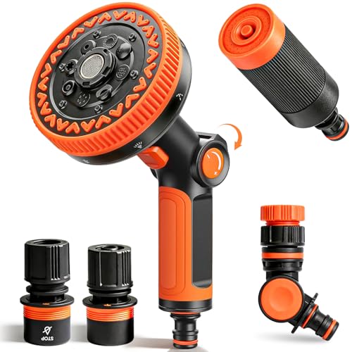 Wilkpow Gartenbrause mit 2 Abnehmbar Düsen, Hochdruck Gartenschlauch Spritze mit 11 Modi & 360°-Drehung, Daumensteuerung, Gartenspritze, Handbrause Garten für Rasenflächen, Autowäsche, Hundedusche