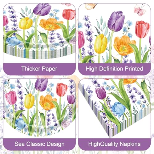 40 Pieces Spring Tulip Floral Party Tableware Set – Disposable 9 Inch... - Image 3