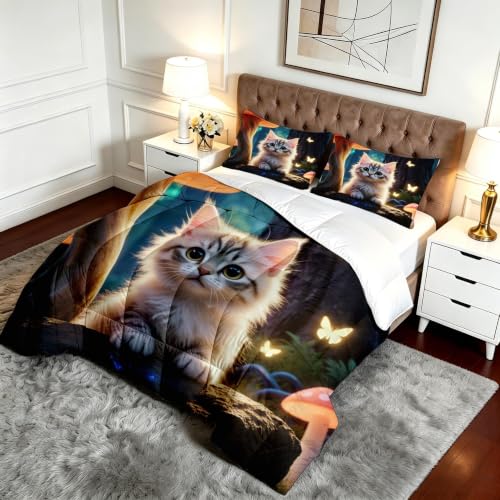 Edredón de gato y hongos de microfibra infantil para cama de 90 con fundas de almohada 4