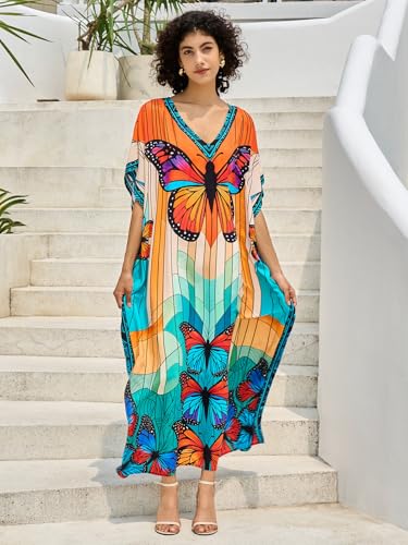 Image of NFVNKJ Women's Plus Size Beach Lounge Kaftan Maxi Dress Swimsuit Coverup for Women