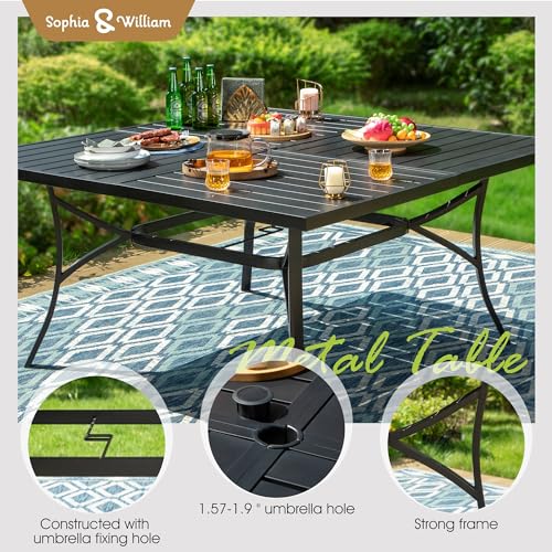 Image of Sophia & William Outdoor Dining Set Patio Dining Sets Patio Table and Chairs Set 9 Pieces 60 inch Square Outdoor Dining Table for 8 with Swivel Patio Chairs for Garden Pool All Weather Brown