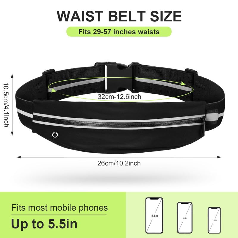 Running Belt, Ultra Slim Money Belt Running Bag, Lightweight Fanny Pack Multi-pocket Bumbags, Waterproof Belt Bag with Headphone Hole, Adjustable Pouch for Workouts, Cycling, Walking & Travel - Unisex - Image 4