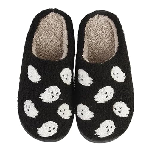 Halloween Pumpkin Cookies Slippers for Women Mens Halloween Ghosts Slippers Memory Foam Plush Winter House Home Shoes