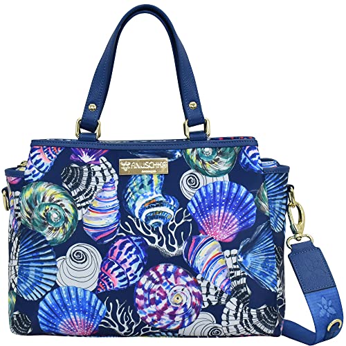 Image of Anuschka Multicompartment Satchel - Wanderlust Collection - Nylon Fabric with Genuine Leather Trim and Artwork Print