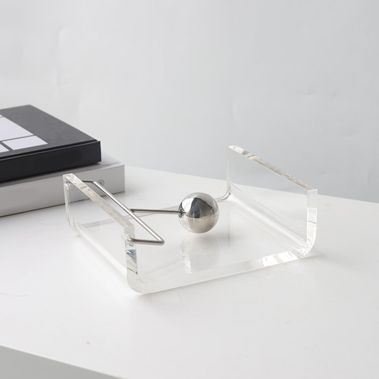Moderno servilletero de mesa acrílico con base de acero inoxidable para el hogar, cocina, oficina, almacenamiento de toallas de papel