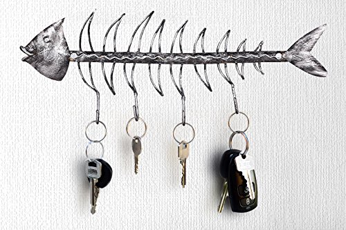CRAFIA Unique Fish Skeleton Key Holder for Wall and Towel Hook | Fish Bones Towel Hanger and Hooks | 4 Hooks Key Holder for Wall