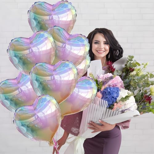 Image of Colorful Heart Ballloons,18 Inch Bright Silver Foil Love Heart Shaped Balloons 12Pcs Silver love balloon for Baby Shower Birthday Party Wedding Engagement Valentines Day Decorations