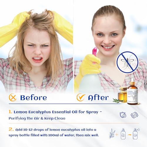 Image of HIQILI Lemon Eucalyptus Oil, for Spary, Diffuser, Indoors, Outdoors, Garden, Yard, 100% Pure Natural - 3.38 Fl Oz