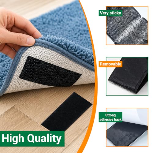 Image of 18 Sets - 2x4 inch Hook and Loop Tape Strips with Adhesive, Nylon, Black | Hook and Loop Self Sticky Double Sided Heavy Duty Strips, Sticky Back for Adhesive Tape for Home Office School & Crafting