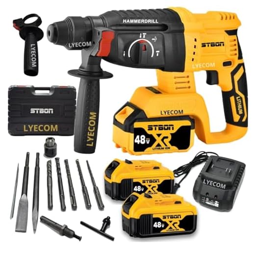 Kit Martelete Rompedor Brushless 2 Baterias 48V Íon Lítio Maleta de transporte anti-impacto e Kit de Bits Broca e Mandril