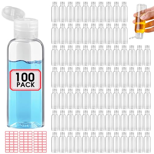 100pcs Empty 3.4 oz Travel Bottles with Flip Cap Tsa Approved Leakproof Plastic Squeeze Small Shampoo Bottles for Toiletries Liquids Travel Essentials Containers for Lotion, Party favors, Bulk Gifting