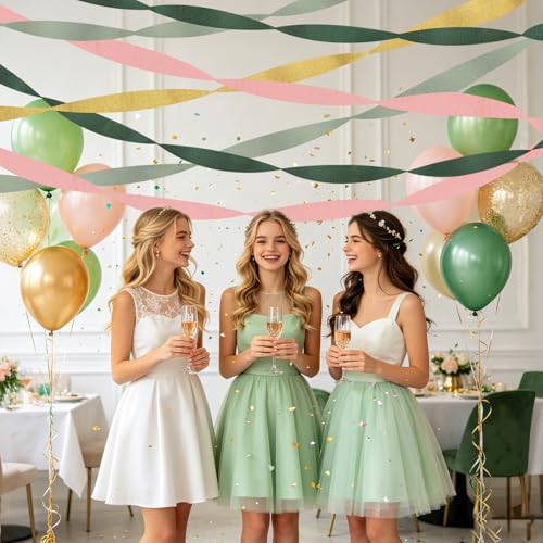 Image of 8 Rolls Sage Green Crepe Paper Streamers Party Decorations for Boho Wedding, Baby Shower, Engagement Party, Spring Party, Birthday Party Supplies