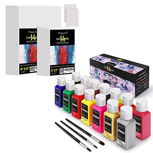 Magicfly 28 Pack Painting Canvas Panels + Permanent Soft Fabric Paint Set