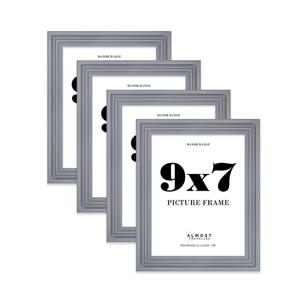 9x7 Picture Frame, Display 9x7 Pictures (22.9 x 17.8cm) - Scandi Grey Rich-toned 42mm Edge Frame for Home Décor - 4 Pack