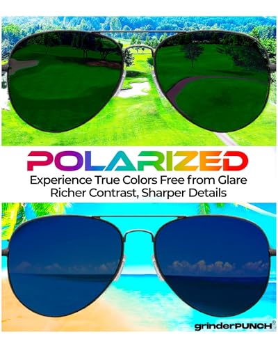 Image of grinderPUNCH Polarized Aviator Sunglasses Men Women 70s Retro Costume UV400