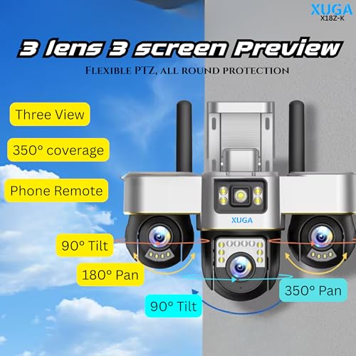 Image of XUGA - Cybernautt K18Z (6+6+6) MP 3 Lens PTZ 4G Sim Wireless Outdoor CCTV Camera with All 3 Lens Mobile Operated | 360 | Night Vision | Motion Detection | Gym | Farm | Use Air-tel 4G Sim