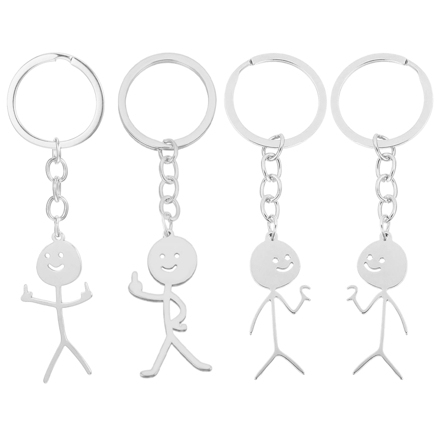 Syeycw Unisex Sliver 4 Pcs Funny Keyring, Middle Finger Keyrings, Personalised Smiling Silver Middle Finger Keyring, Love Matching Keychains, Long Distance Friendship Gifts For Couple Friends Brothers
