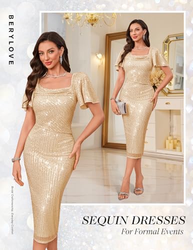 BeryLove Women Sequin Formal Cocktail Party Dress Homecoming Bodycon Dress2