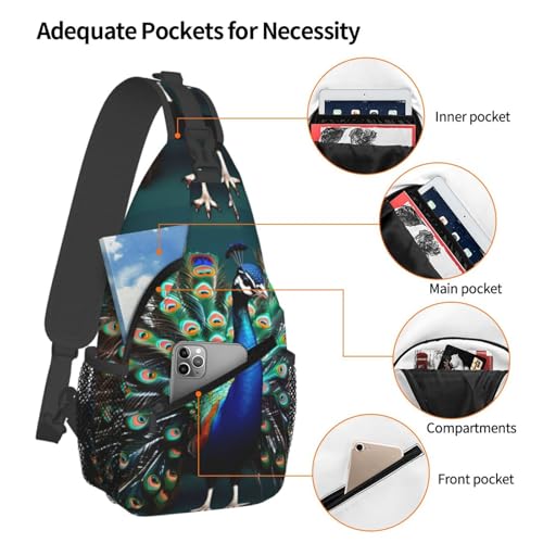 Bolso Bandolera con Estampado de Pavo Real para Senderismo miniatura 4