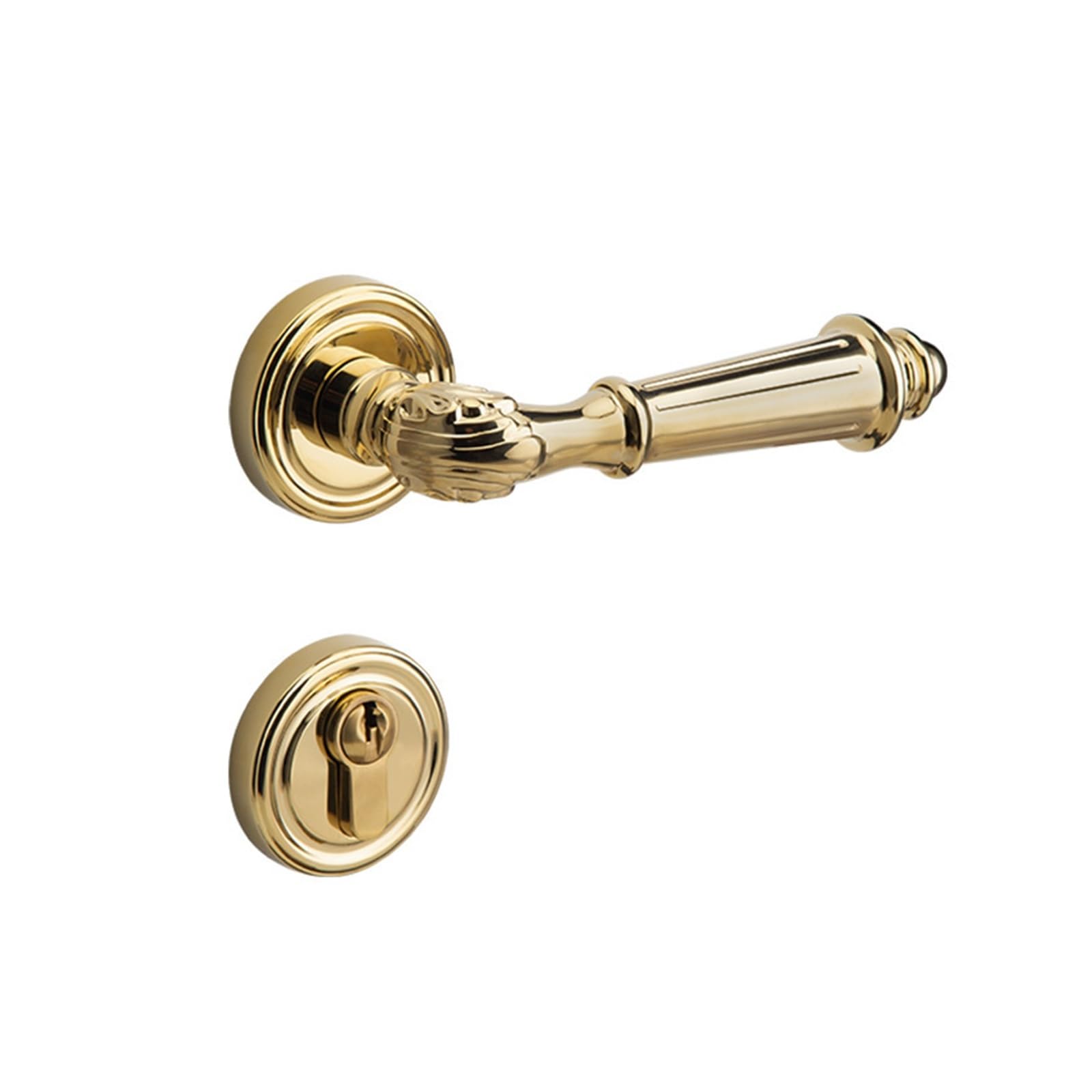 Serrure de porte en laiton doré brillant et poignée de luxe en cuivre pur