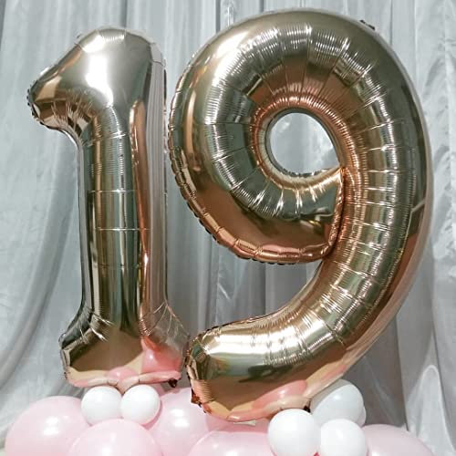 40 Inch Champagne Gold Foil Balloon Number 9, Large Self Inflating Light Gold Number Balloons 0-9 Helium Balloons Set for Girls Boys 9th Birthday Women Anniversary Graduation Party Decoration Supplies - 9